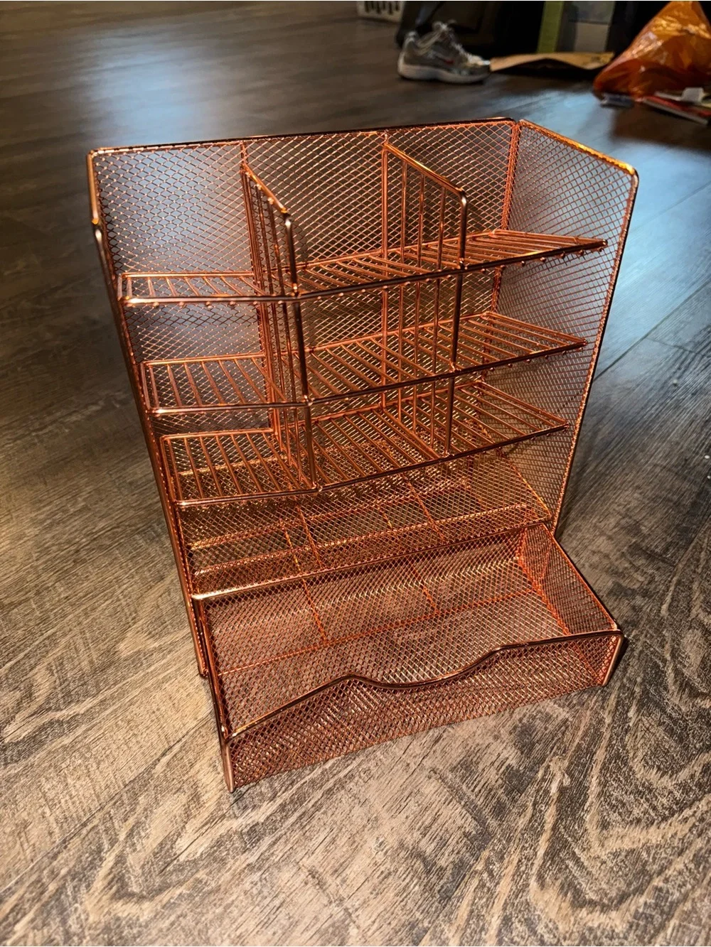 Metal Mesh Jewelry Organizer with Drawer - Copper Finish